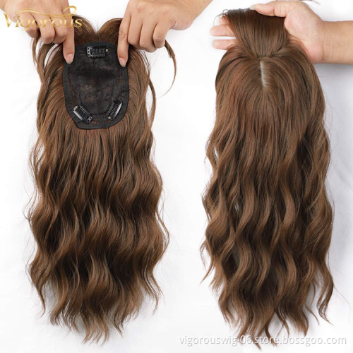 Women Clip In Extensions 4x5inch Topper Hairpiece Invisible Replacement Seamless Synthetic Hair Water Ripple Hair with Air Bangs